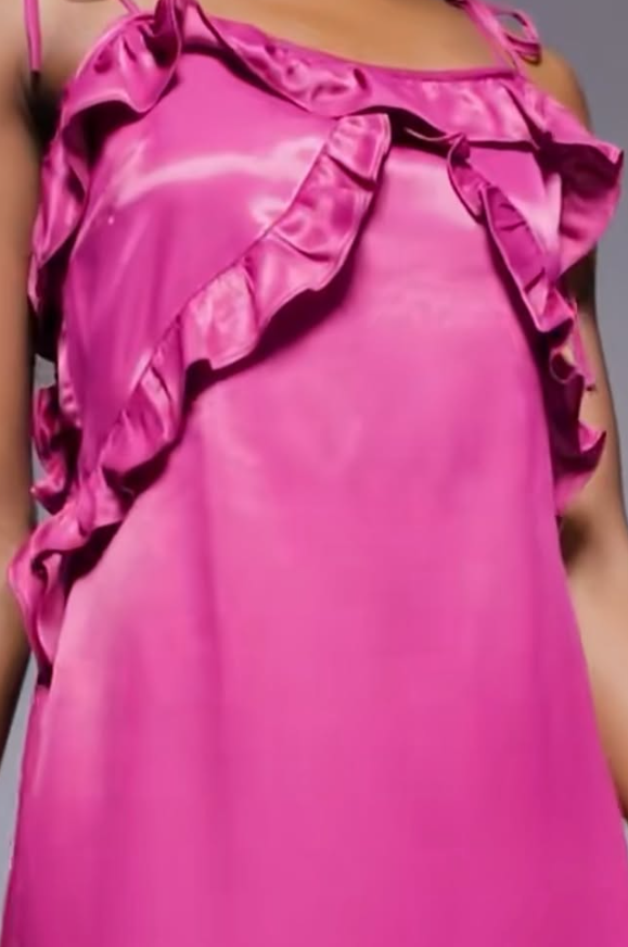 Asos - satin ruffle detail maxi slip dress in rose pink
