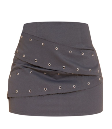Charcoal Eyelet Detail Twill Layered Micro Mini Skirt