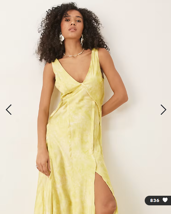 ASOS DESIGN cross back satin midi dress in lemon blurred print