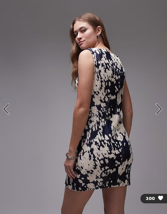 Topshop abstract animal print plisse mini dress in navy