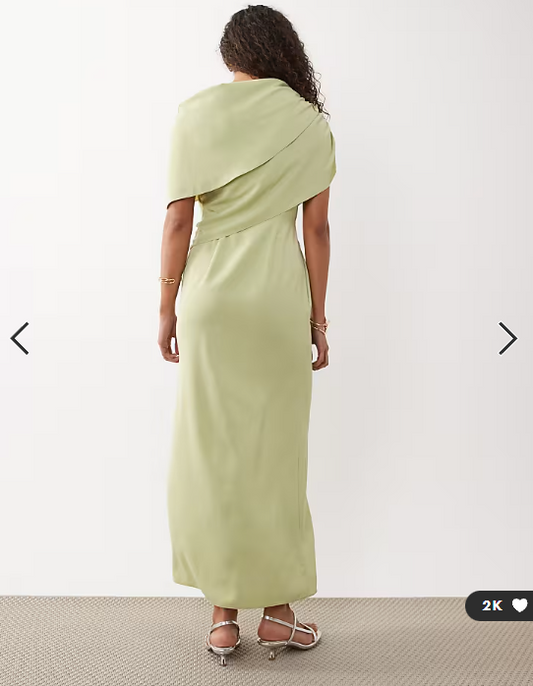 ASOS DESIGN fallen shoulder midi dress in sage