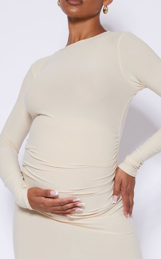 Maternity Stone Ruched Soft Touch Maxi Dress