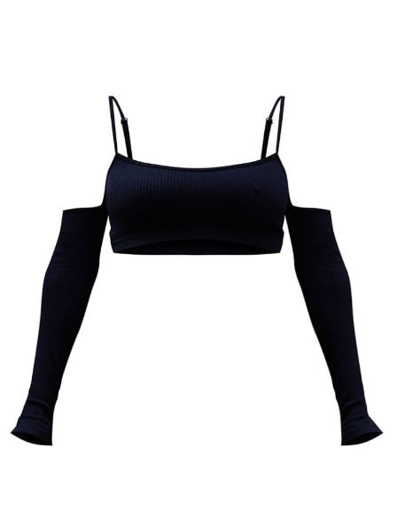 Black Contour Rib Cold Shoulder Crop Top