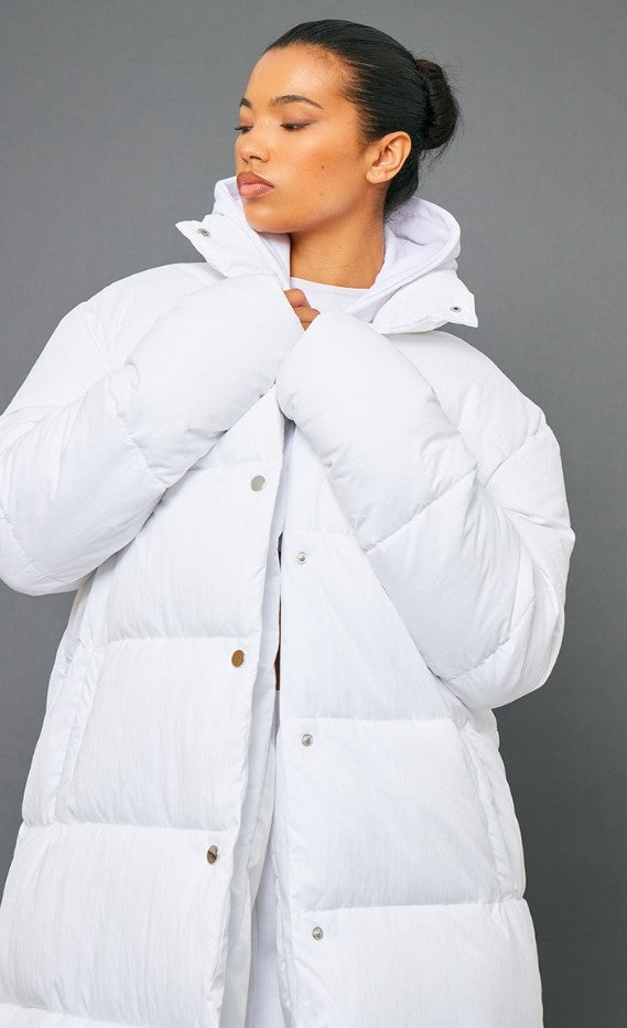 White Peached Maxi Puffer Coat