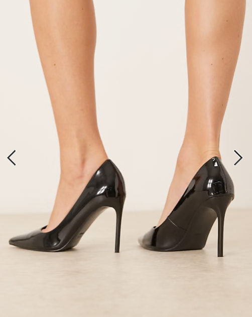 ASOS DESIGN Paphos pointed high heeled court shoes in black patent