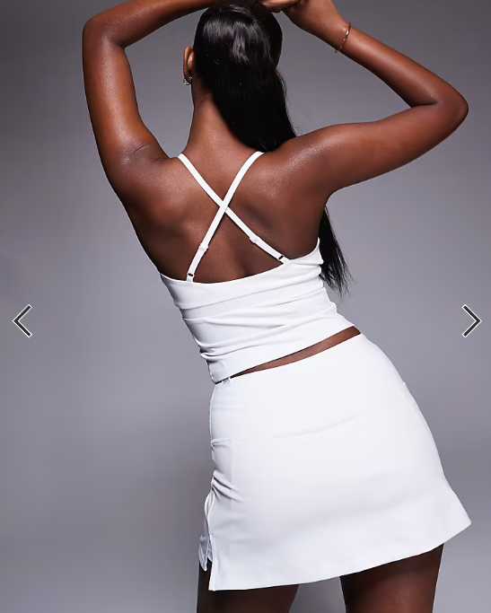 4505 Tennis active deep v cross back tank top in white
