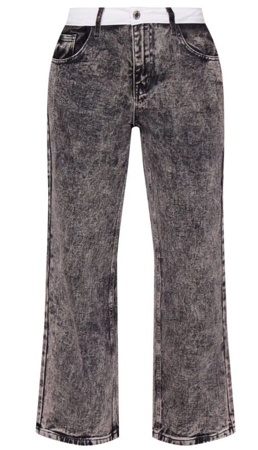Petite Washed Grey Contrast Waistband Denim Jeans