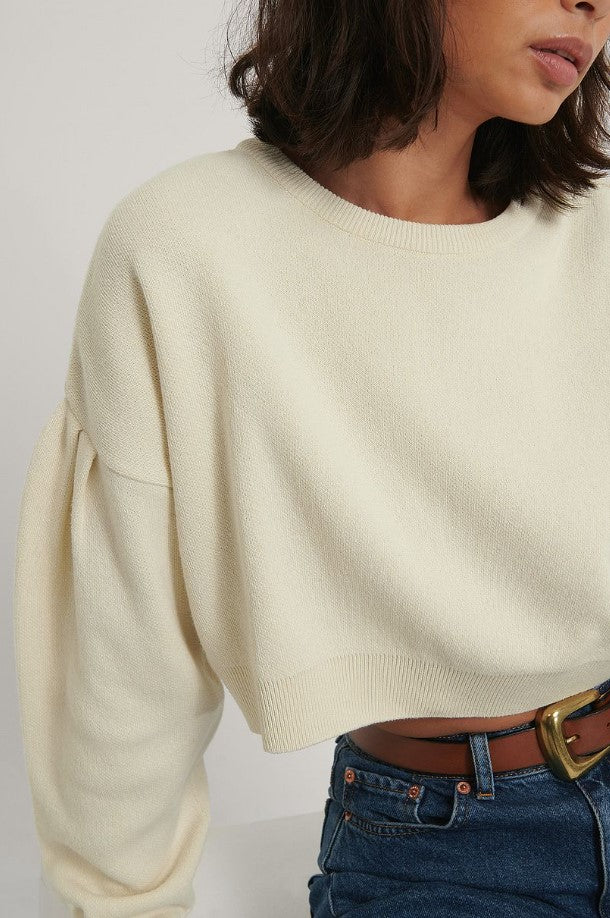 Puff Sleeve Cropped Knitted Sweater