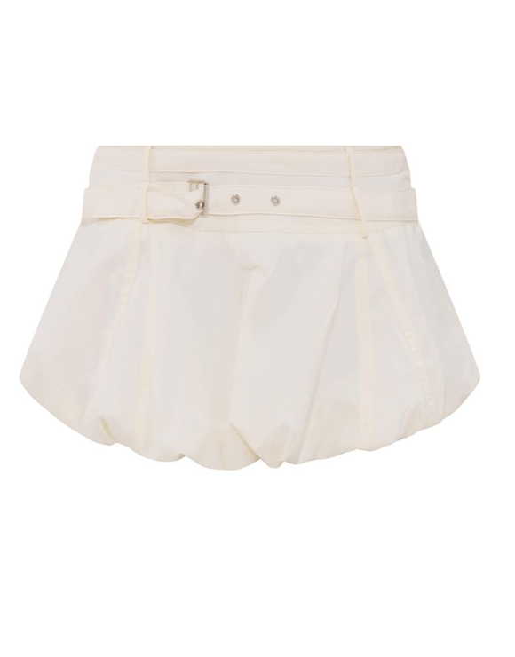 Cream Double Belt Detail Puffball Mini Skirt