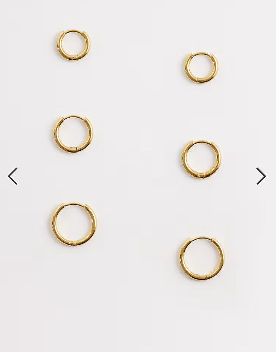 ASOS DESIGN pack of 3 waterproof stainless steel hoop earrings of graduated sizes in gold tone