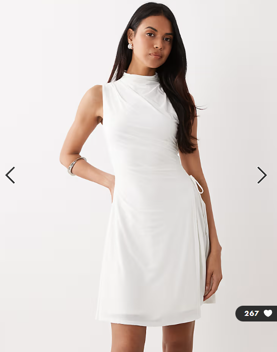 Kaiia exclusive double layered slinky high neck long sleeve tie side skater mini dress in white