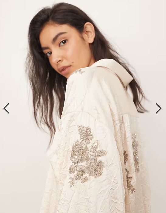 ARRANGE crinkle satin floral embellished shirt co-ord in cream