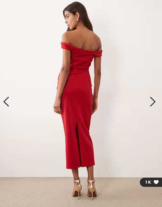 ASOS DESIGN bardot ruched midi dress in red
