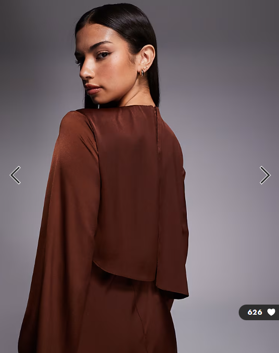ASOS DESIGN satin long sleeve cape detail maxi dress in chocolate