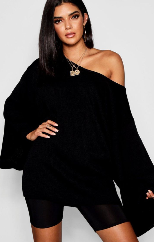 Boohoo Raynor Oversized Wide Sleeve Jumper Dress - black
