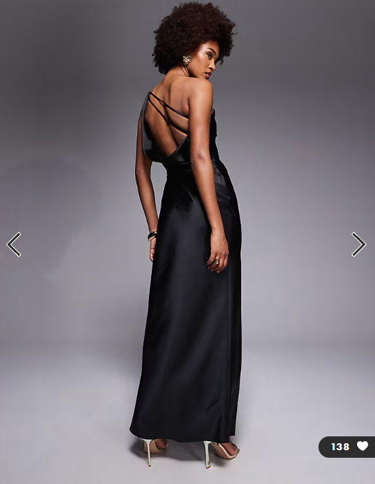 ASOS DESIGN Tall one shoulder asymmetric drape satin maxi dress in black