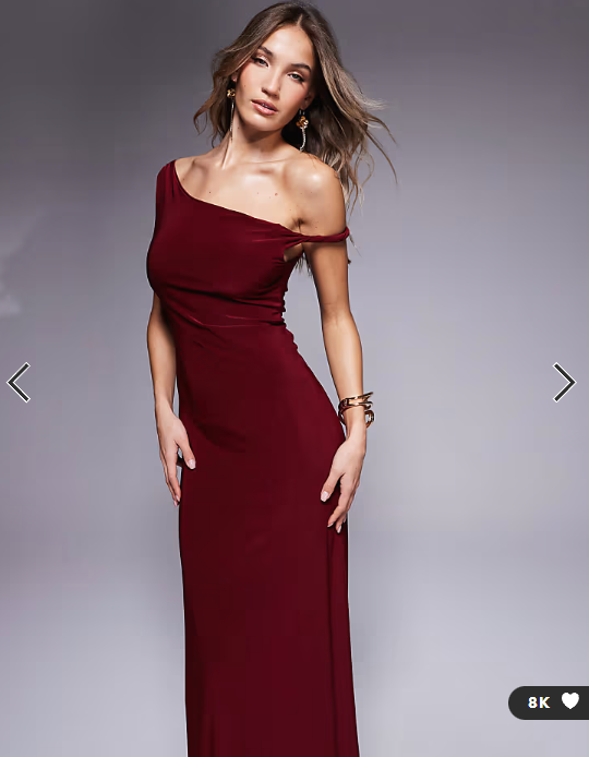 ASOS DESIGN twist shoulder with lace up back maxi dress in wine