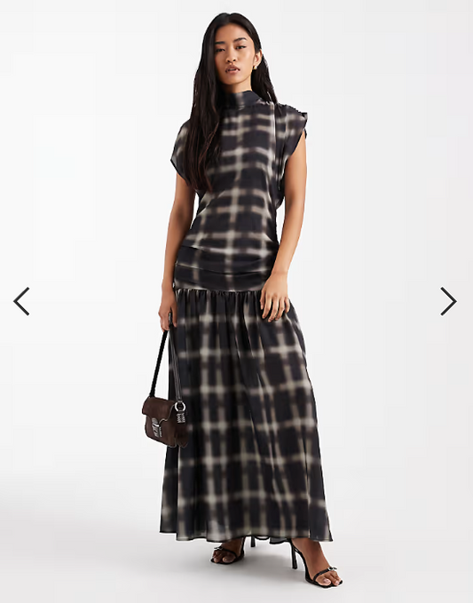 ASOS DESIGN sheer scarf draped maxi dress in check