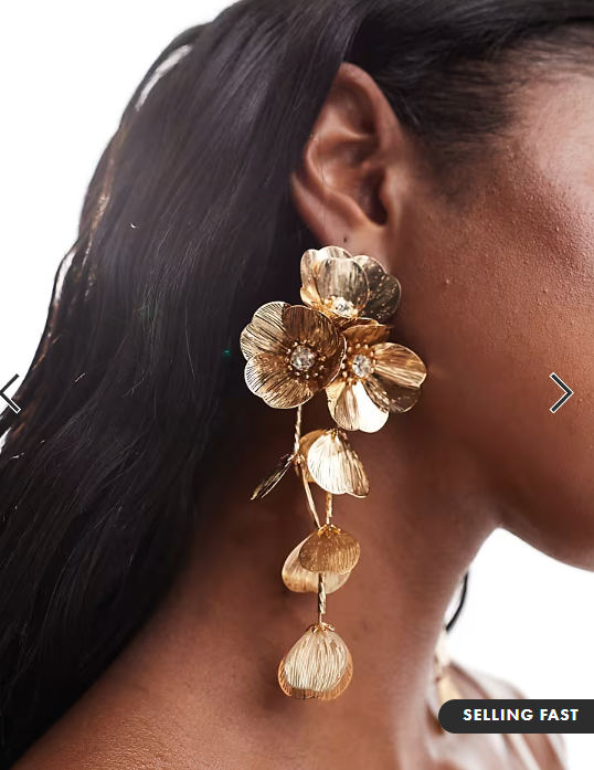 ASOS DESIGN drop earrings with 3D floral design in gold tone