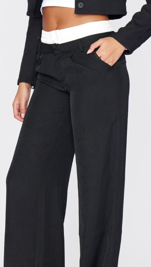 Tall Black Premium Woven Double Waistband Tailored Trouser