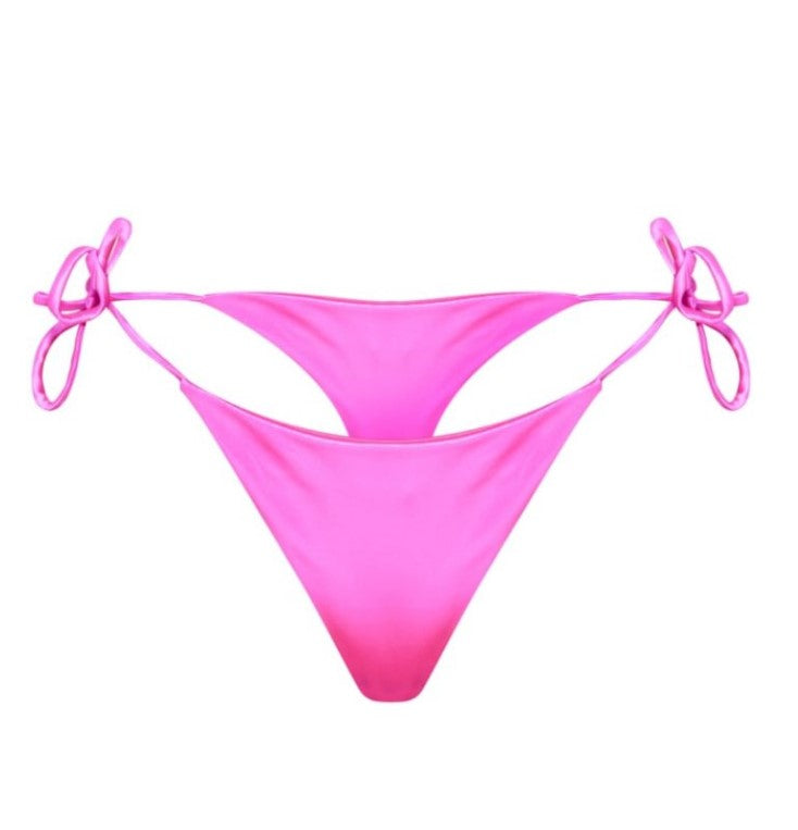 Hot Pink Satin Tie Side Bikini Bottoms