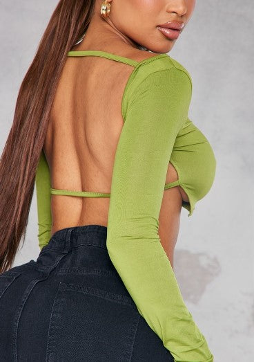 SHAPE OLIVE SLINKY CUT OUT BACK DETAIL CROP TOP