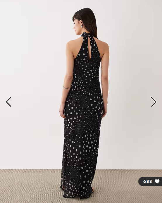 ASOS DESIGN chiffon high neck midi dress in black spot print
