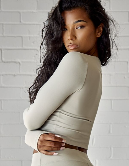 Pale Khaki Contour Sculpt Long Sleeve Crop Top