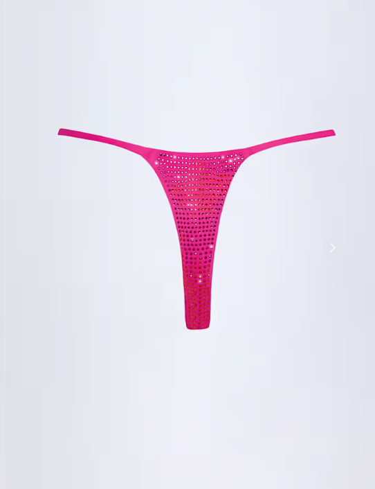 OhPolly - Embellished Thong Bikini Bottoms in Pink Tropical Print