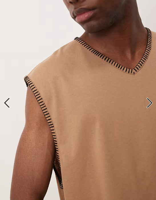 ASOS DESIGN oversized boxy v neck tank with stitch detail in brown