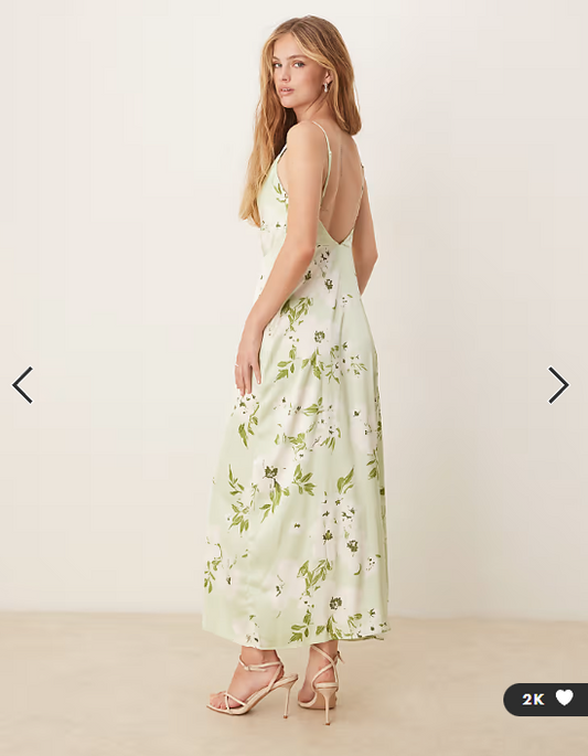 Vila satin floral midi dress in pale green