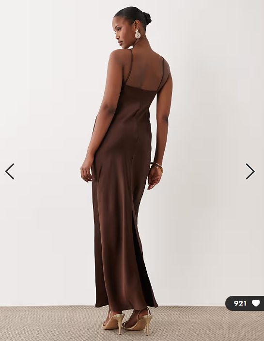 Vila lace insert cowl neck satin cami maxi dress in chocolate brown