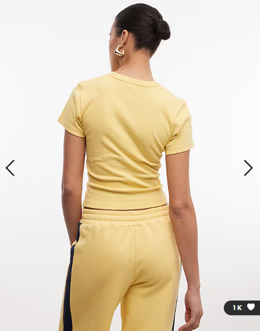 Weekend Collective ribbed baby tee with athleisure graphic in yellow