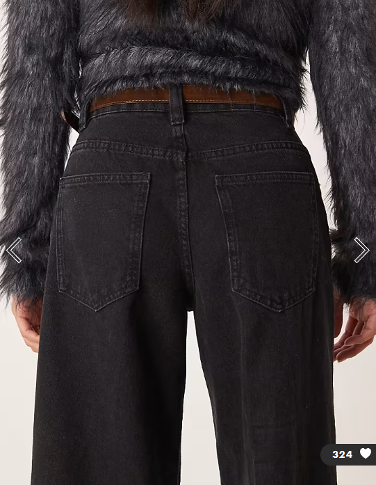 ASOS DESIGN Petite wide leg jeans with crease front and belt in black