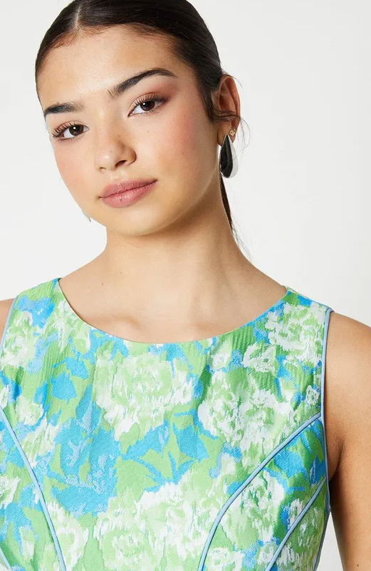 Premium Seam Detail Jacquard Midi Dress