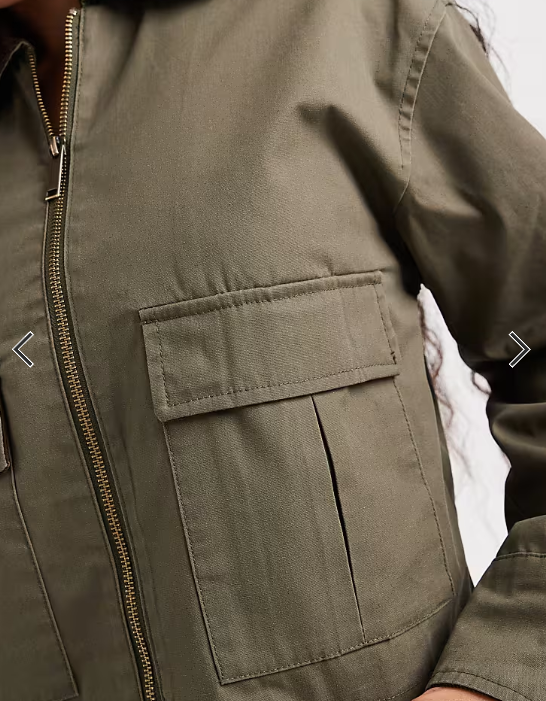 New Look Petite cropped barn jacket in khaki