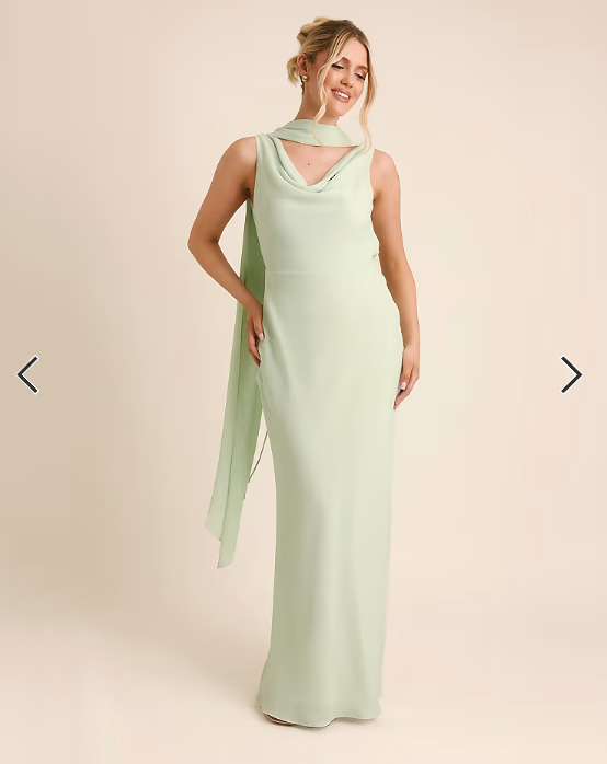 Six Stories Bridesmaid crepe plunge cowl front maxi dress in mint green