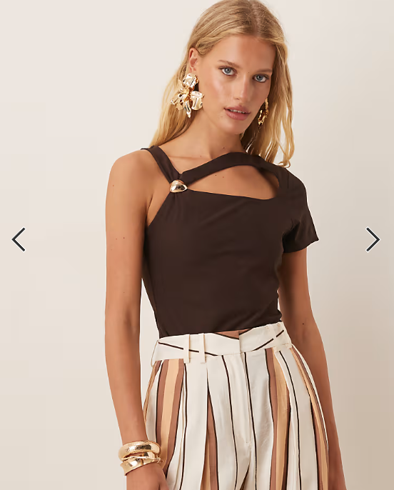 ASOS DESIGN clean hardware detail cut out bodysuit in chocolate