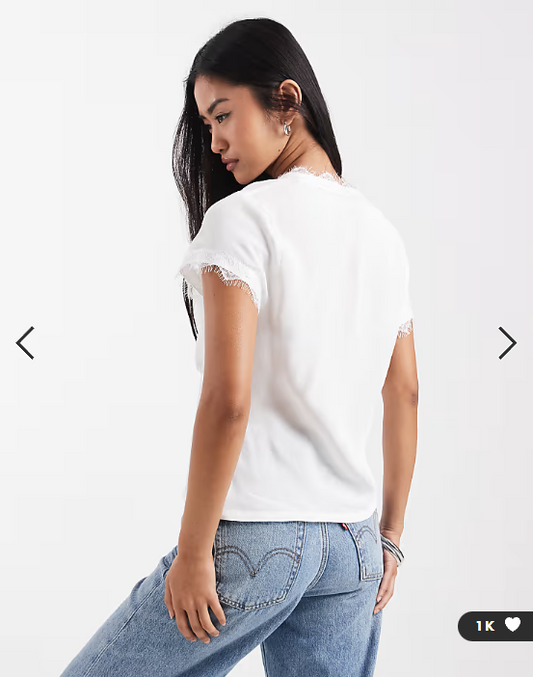 ASOS DESIGN lace trim tea blouse in cream
