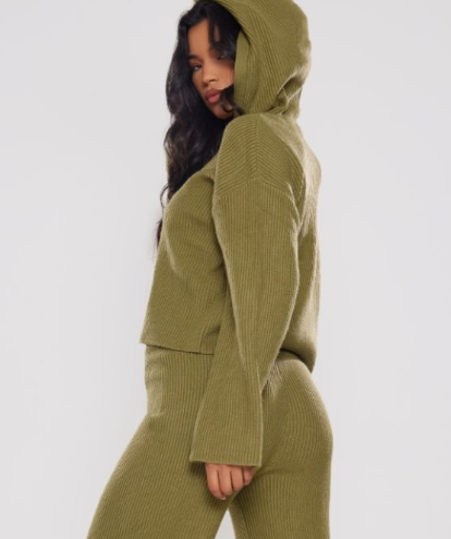 Plt - Khaki Soft Rib Knit Hooded Jumper