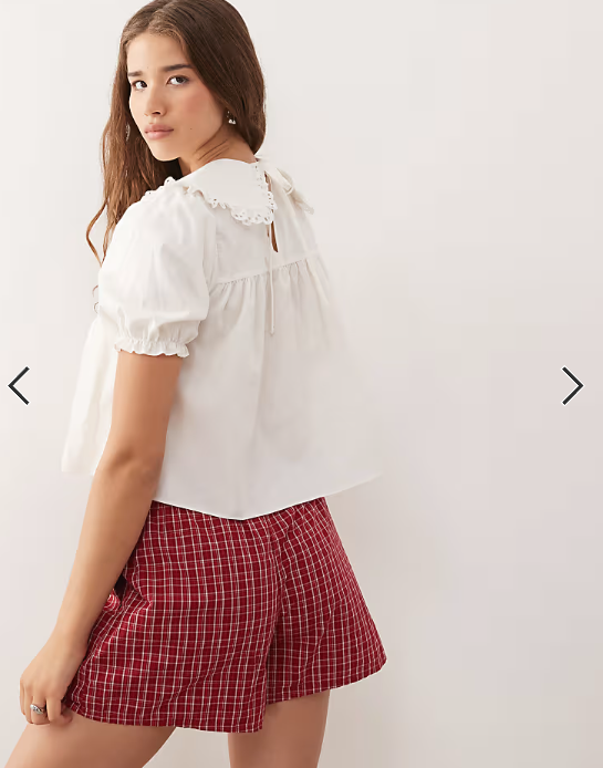 COLLUSION smock blouse with lace trim collar detail in white
