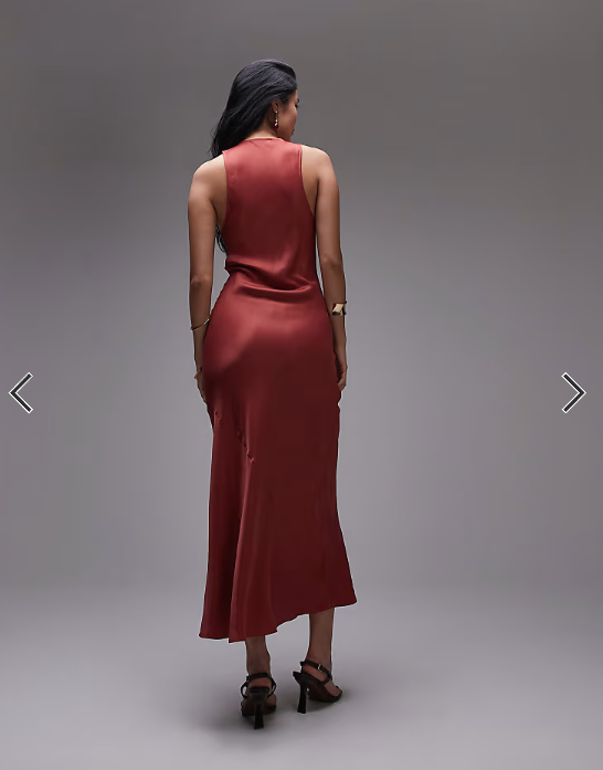 Topshop deep plunge satin maxi dress in rust