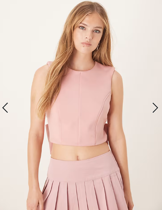 ASOS DESIGN bow detail open back top in pink in scuba-style fabric