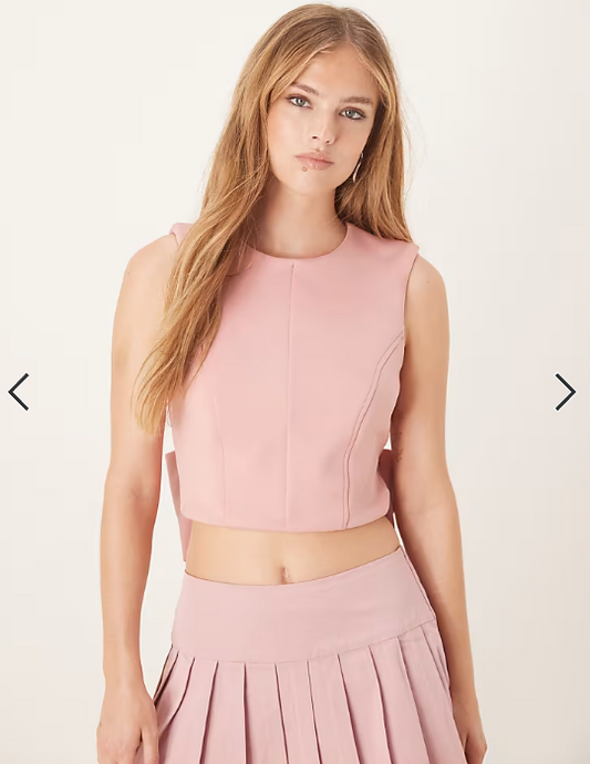 ASOS DESIGN bow detail open back top in pink in scuba-style fabric