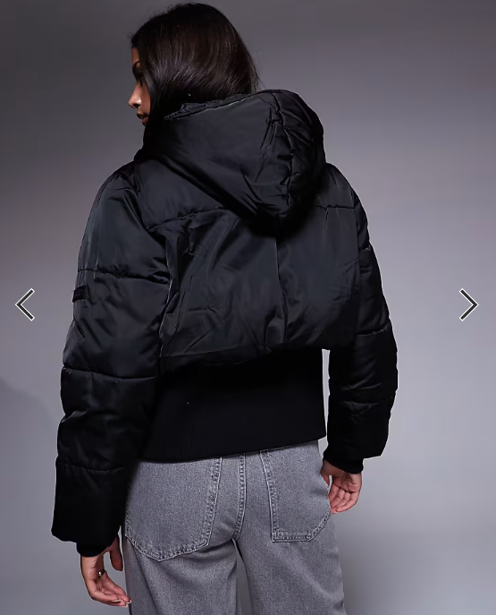 Weekend Collective cropped padded coat with ribbed corseted waist detail in black