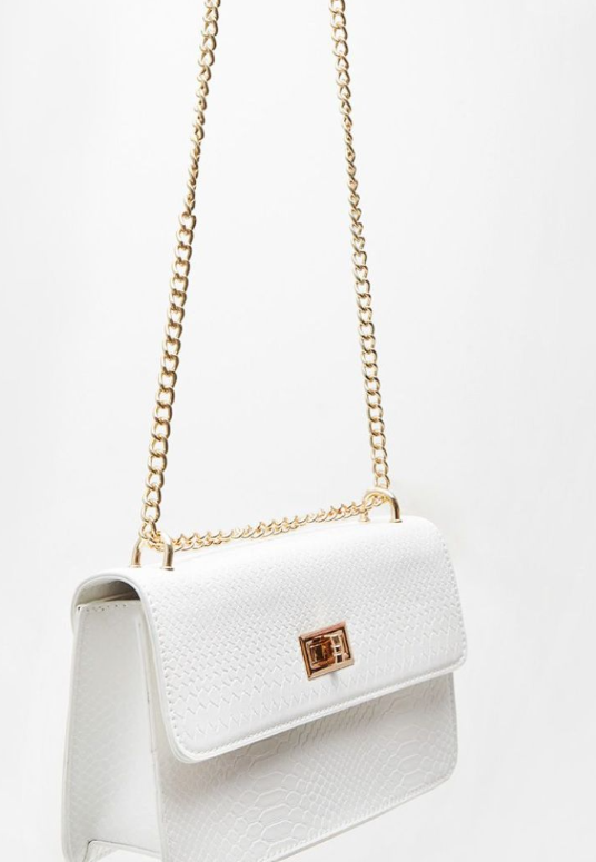 Plt - White Croc Chain Cross Body Bag