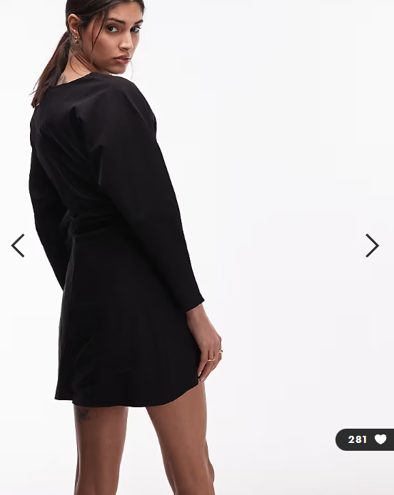 ASOS DESIGN v neck ruched bengaline mini dress in black