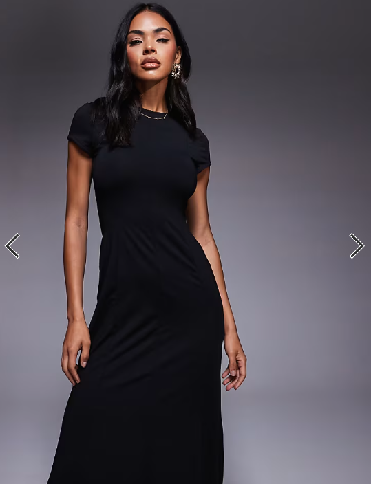 ASOS DESIGN cap sleeve seam detail midi dress in black