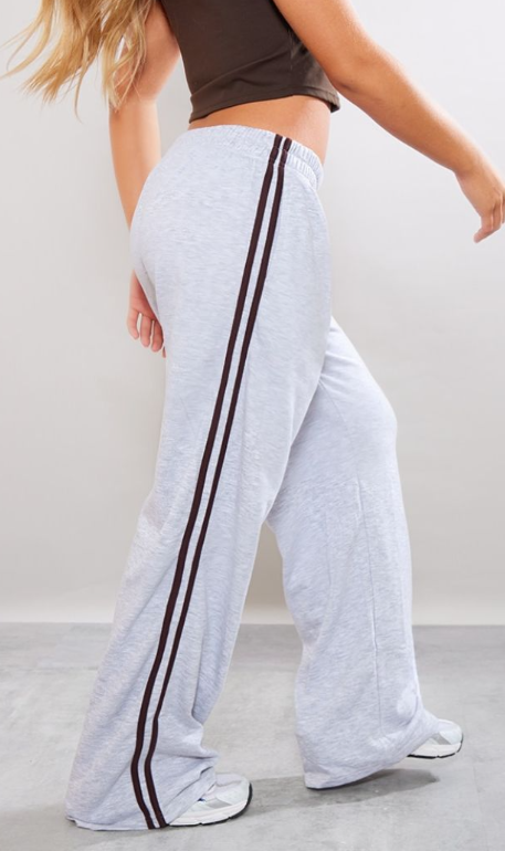 Ash Grey Loopback Side Stripe Elasticated Waist Straight Leg Joggers