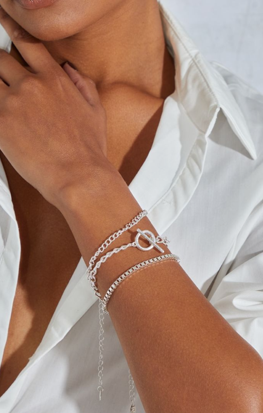 Recycled Silver Chunky Multi Chain T-Bar Bracelet Pack
